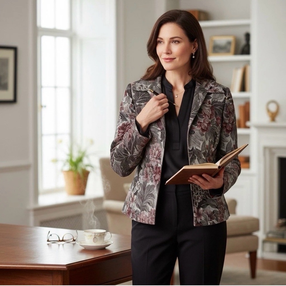 Vintage SAG HARBOR Tapestry Floral Blazer Women’s Size 12 Long Sleeve Jacket